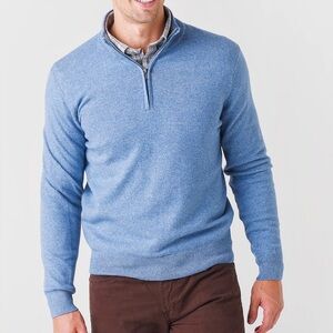 Faherty Men's Jackson Blue Quarter-Zip Cotton Blend Preppy Sweater Size Large